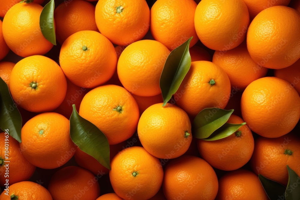a large pile of oranges with green leaves on top of one of the oranges is full of oranges, and the other is full of oranges. a large pile of oranges with green leaves on top of one of the oranges is full of oranges, and the other is full of oranges.