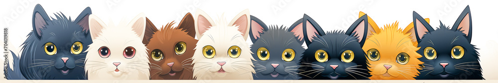 Whimsical Illustration Set of Happy Cartoon Cats Whimsical Illustration Set of Happy Cartoon Cats