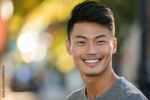 Portrait of a young Asian male model with an infectious smile.