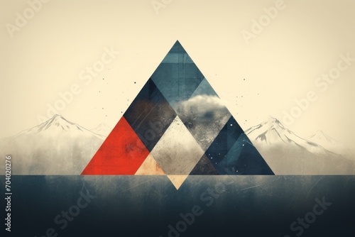  a picture of a mountain range with a red triangle in the middle of the image and a blue triangle in the middle of the image with a mountain range in the background.