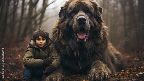 Loyal Giant Dog Keeping Watch.  Majestic Dog and Devoted Owner Moment © EwaStudio