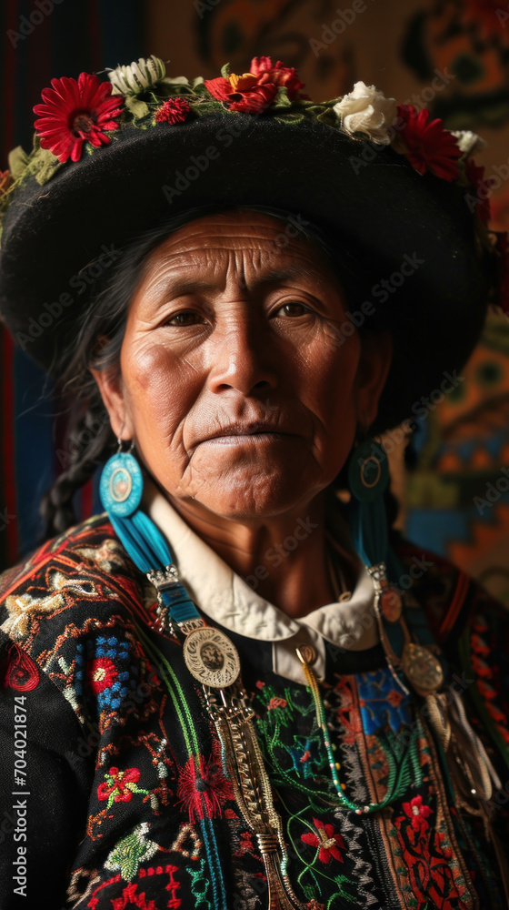 Portrait of Mature Columbia woman in the traditional dress