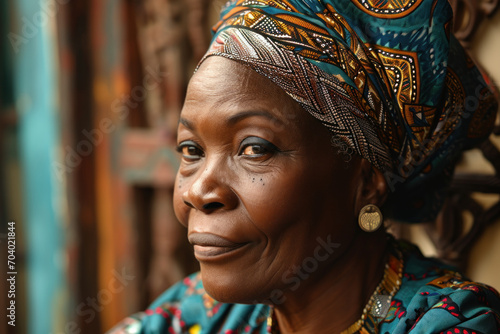 Portrait of Mature African woman in the traditional dress © EmmaStock