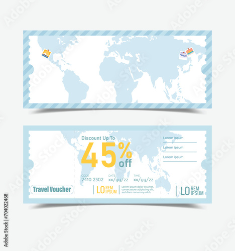 Travel voucher template elegant checkered ticket map.