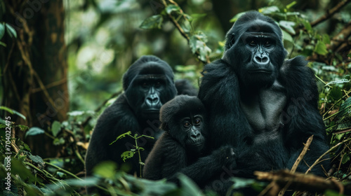 Family of gorillas in the morning forest © EmmaStock