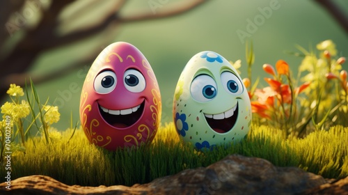 Easter egg delight: colorful cartoon illustration in vibrant hd 8k resolution - festive wallpaper stock photo photo