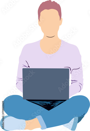 female employee using laptop,  working at home office looking at computer © artist404
