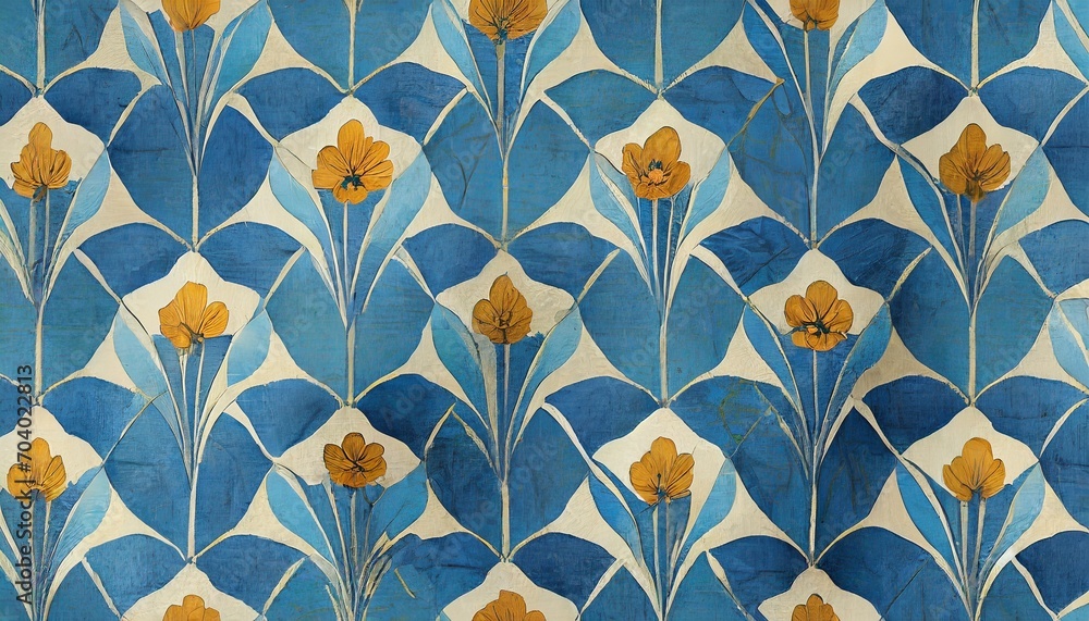 vintage blue patchwork background artwork floral antique seamless pattern