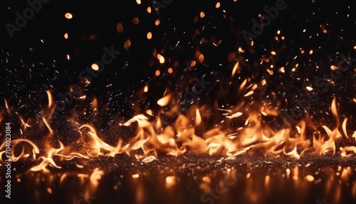 Dynamic and intense display of flames and sparks rising from a fire.  photo