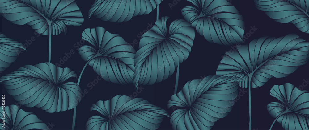 Tropical vector dark background with 3D leaves. Botanical poster, banner, wallpaper Tropical vector dark background with 3D leaves. Botanical poster, banner, wallpaper
