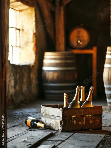 Exclusive Winery Scene with Champagne Crate & Barrel Ambiance