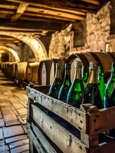 Vintage Elegance: Champagne Ensemble in Rustic Winery