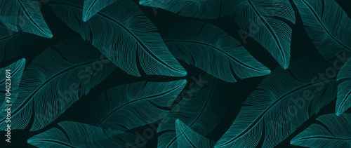Dark mystical abstract vector background with blue feathers.