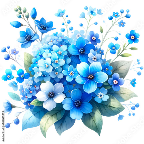 Fototapeta Naklejka Na Ścianę i Meble -  Blue flower bouquet watercolor clipart with transparent background