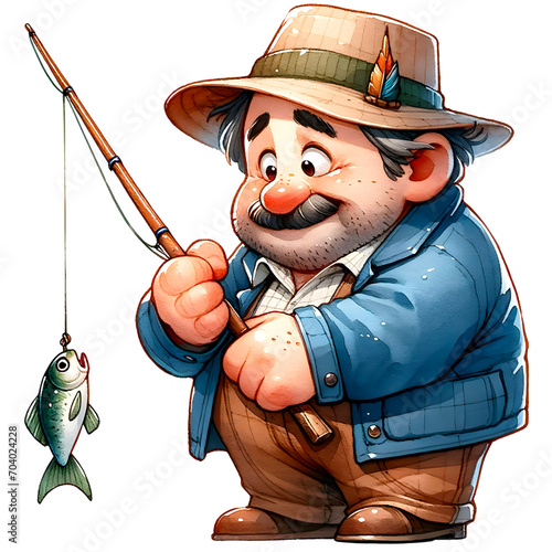Cute fisherman watercolor clipart with transparent background photo