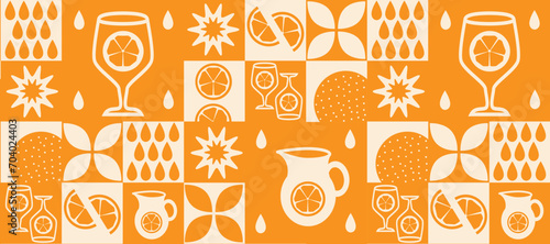 Geometric vector pattern in Scandinavian style. Orange juice. Bauhaus pattern abstract geometric. Graphic design background illustration.