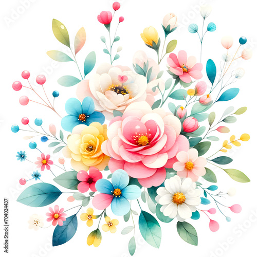 Cute flower bouquet watercolor clipart with transparent background