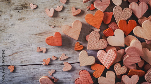 Assorted wooden hearts on rustic backdrop, perfect for Valentine's or love-themed projects.