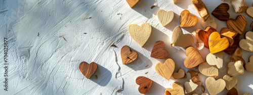Assorted wooden hearts on textured background, ideal for Valentine's or love-themed designs.