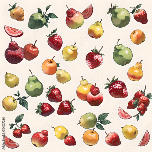 Simple fruits pattern with white background AI generated