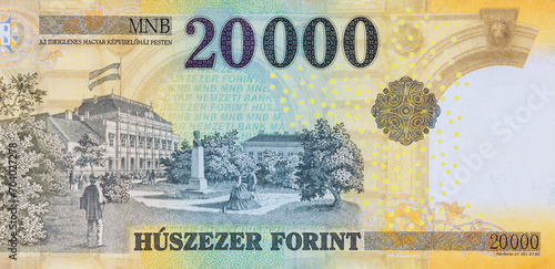 Hungarian banknote shows back view 20,000 forint national currency cash photo