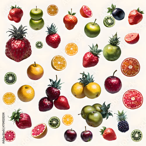 Simple fruits pattern with white background AI generated