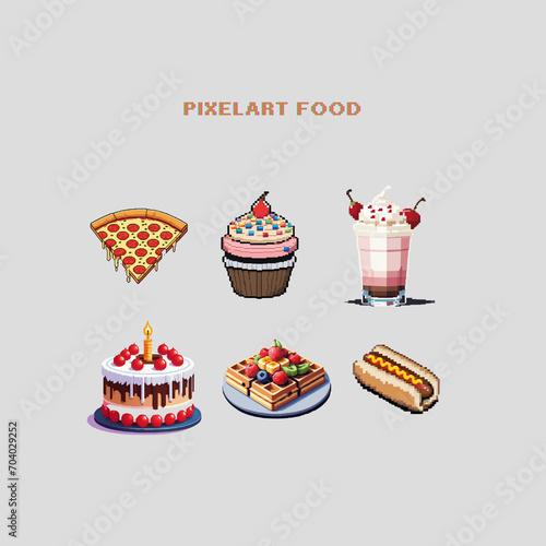 Set Pixel Art Illustration Food Sticker Food Pixel photo