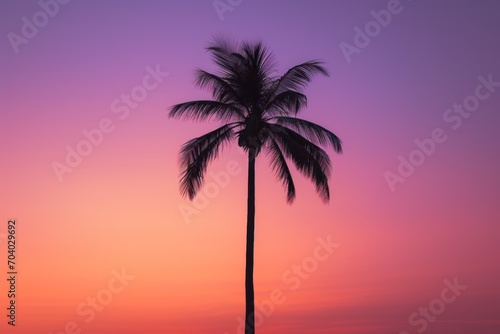  a palm tree is silhouetted against a purple and pink sky at sunset in the tropical island of koh sami, in the cook islands of the cook islands of the pacific. © Shanti