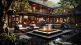 A tranquil Asian courtyard with a modern twist,