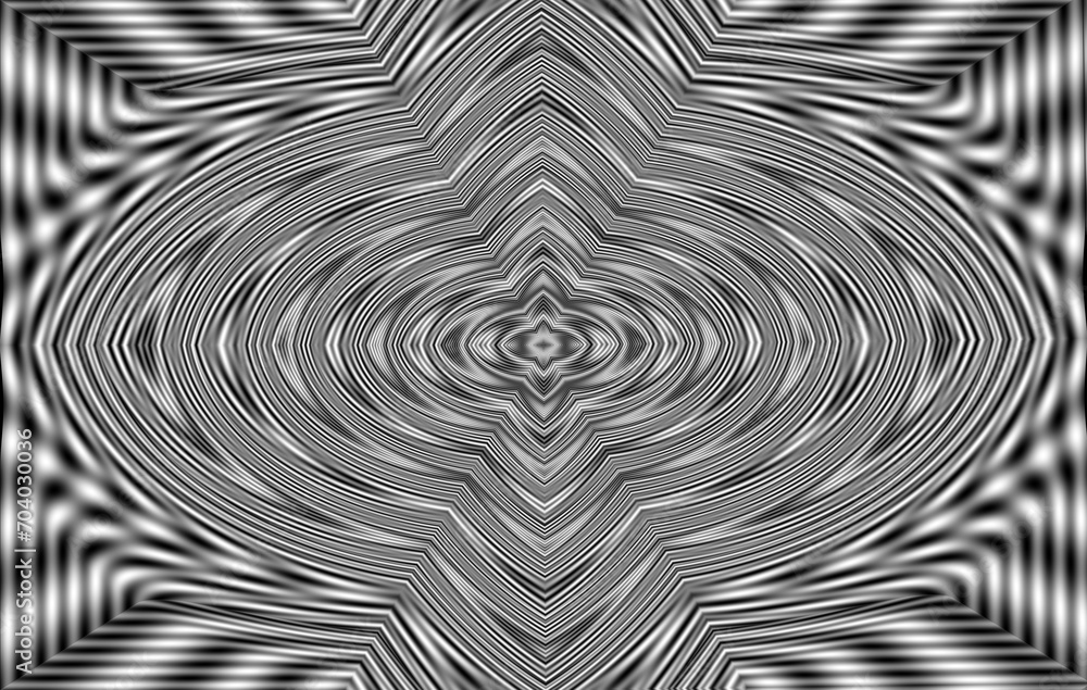 Kalejdoskop symetrycznych rozmytych linii w biało czarnej kolorystyce - abstrakcyjne tło, tekstura - obrazy, fototapety, plakaty 