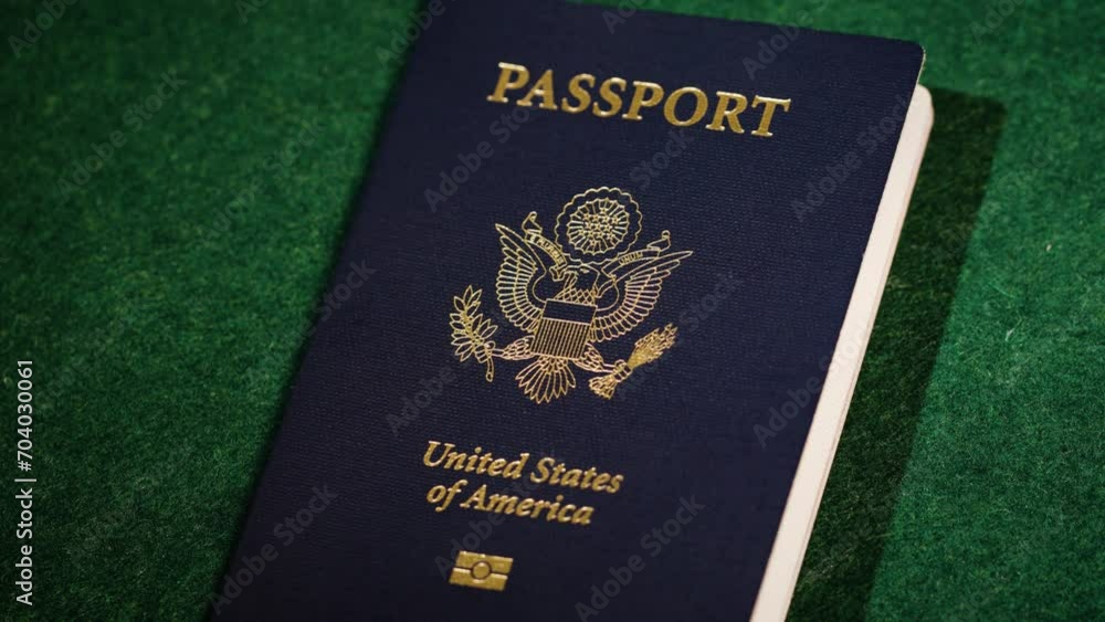 Close up angle of US passport on top of luggage Close up angle of US passport on top of luggage