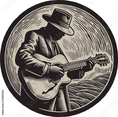 Vector illustration of a Blues Musician playing acoustical guitar