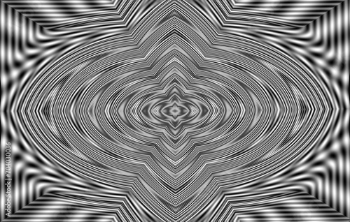 Kalejdoskop symetrycznych rozmytych linii w biało czarnej kolorystyce - abstrakcyjne tło, tekstura