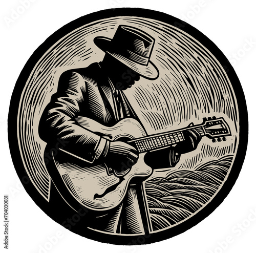 Vector illustration of a Blues Musician playing acoustical guitar photo