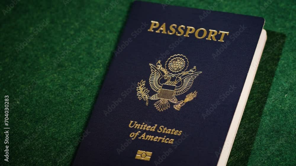 Close up angle of US passport on top of luggage Close up angle of US passport on top of luggage