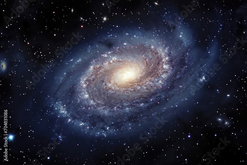 A distant galaxy seen through a powerful telescope Showcasing spiral arms and bright star clusters