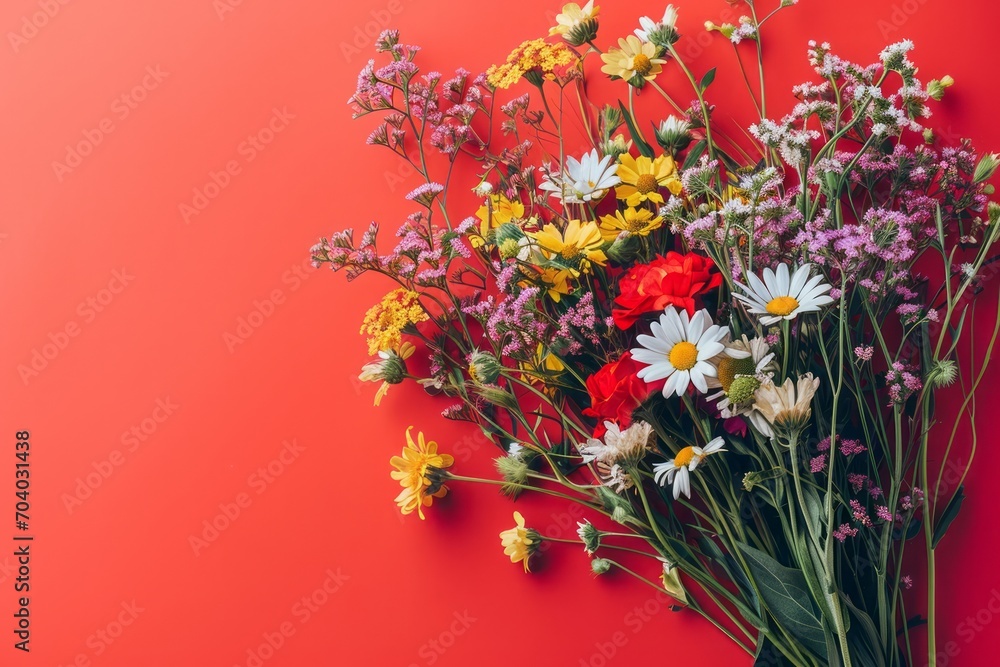 Creative modern field flowers bouquet with copy space