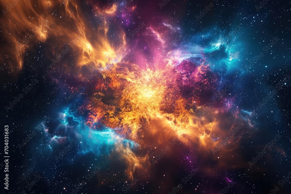 A hyper-realistic rendering of a supernova explosion in deep space With vivid colors and dynamic energy A hyper-realistic rendering of a supernova explosion in deep space With vivid colors and dynamic energy