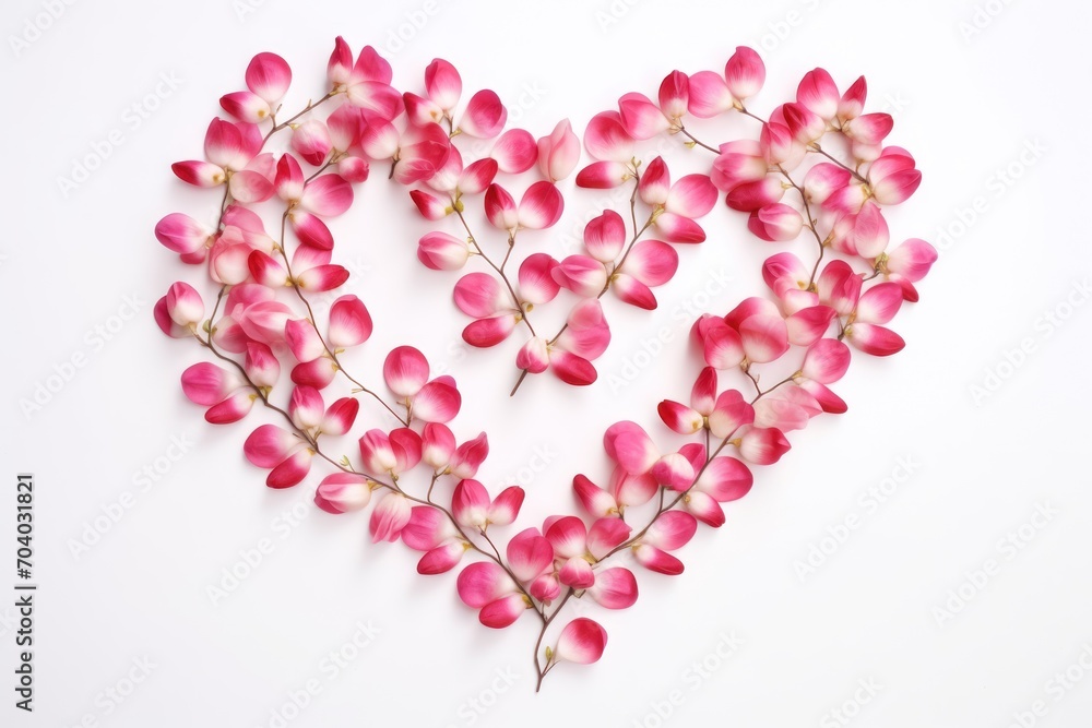  pink flowers arranged in the shape of a heart on a white background with copy - space in the middle of the image to be used for valentine's day, valentine's day, valentine's day, or valentine's day.