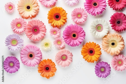  a bunch of different colored flowers on a white surface with one flower in the middle of the picture and the second flower in the middle of the picture in the middle of the picture.