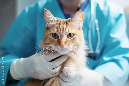 cat in the hand of veterinarian, AI generated