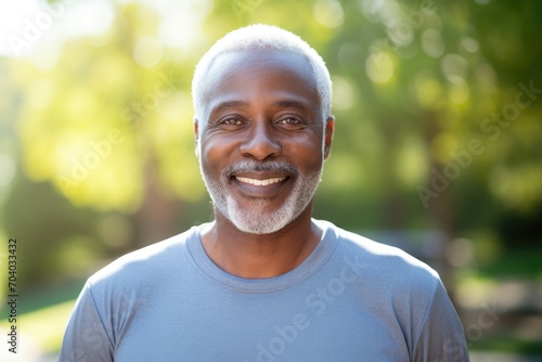 Senior fitness african american man outdoor at park for energy, health and wellness in retirement. Male in nature for workout, cardio and training