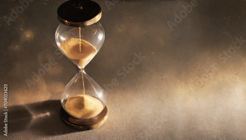 Elegant hourglass with flowing sand, symbolizing passing time and the concept of a timekeeper in a luxury setting. Stock photo photo