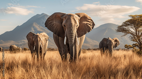 Elephants on background of mountains, AI Generative. © Miry Haval