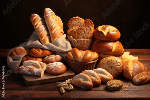 Food concept. Various bread bakery assorted background with copy space
