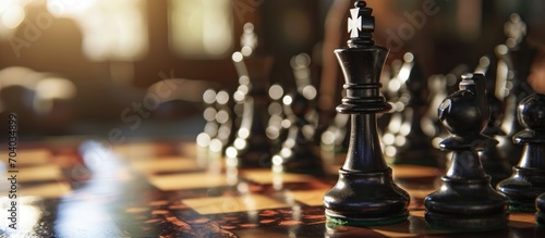 Shallow depth of field image of chess pieces on a board. photo