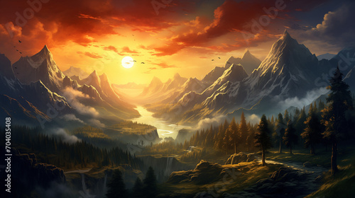 sunset in the mountains. landscape background wallpaper
