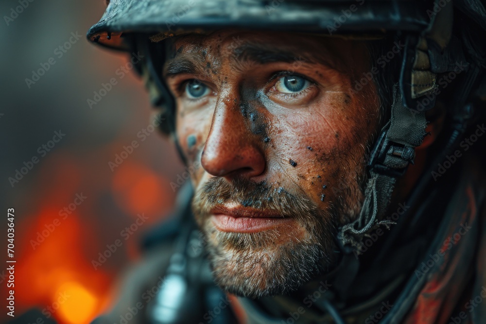 A brave and attractive firefighter rescuer portrayed on the screen A brave and attractive firefighter rescuer portrayed on the screen