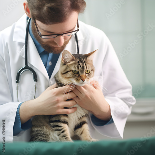 Veterinarian examining a cat in a pet clinic 