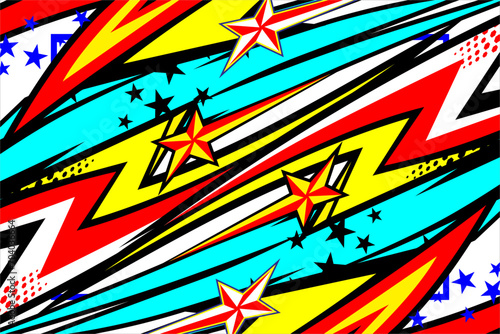 vector abstract racing background design with a unique striped pattern and a combination of bright colors and star effects suitable for wrap car designs